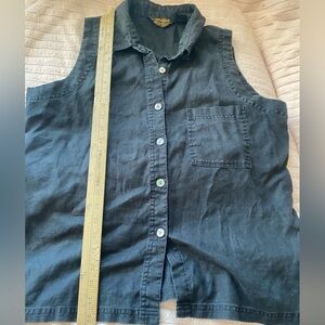 Eddie Bauer Vintage Black Charcoal button up blouse top sleeveless vest linen